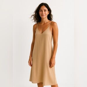 Zara Nude Cotton Midi Dress Size S